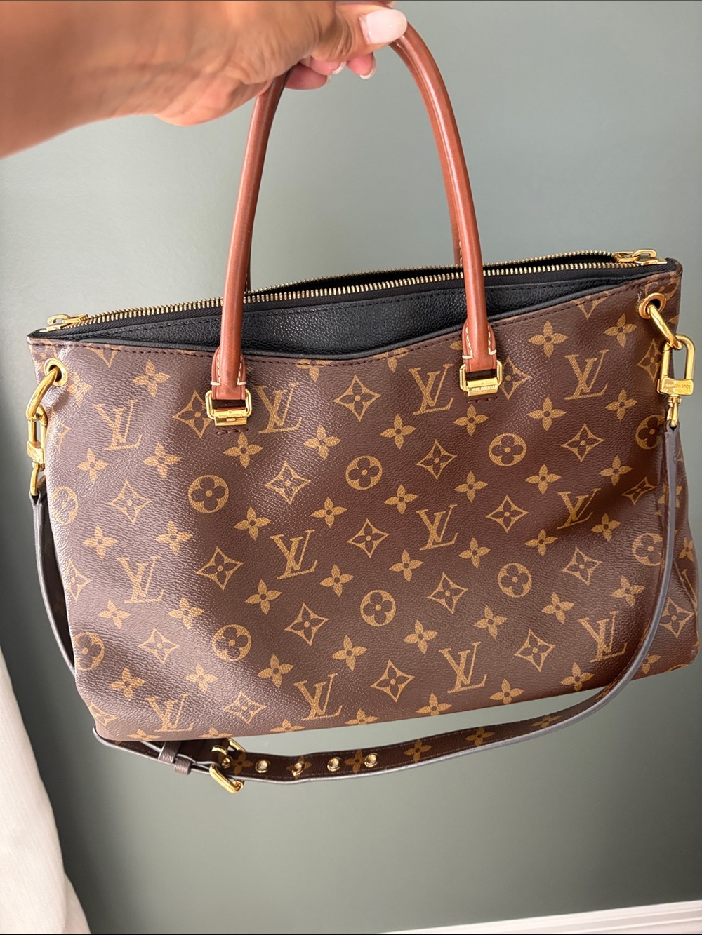 Louis Vuitton Brown Monogram Canvas Shoulder Bag with Tan Handles